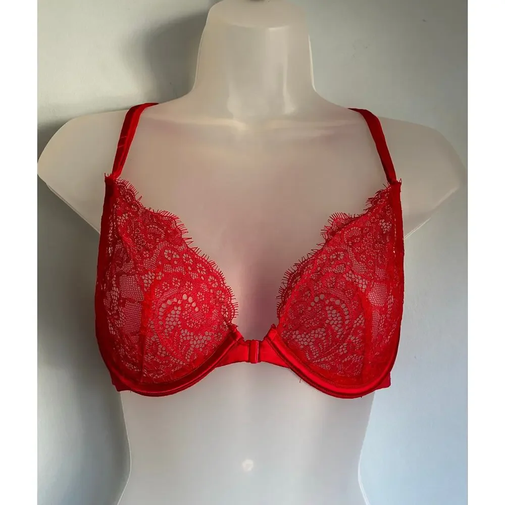 Victoria's Secret Bombshell Unlined Bra 34C Red Front Closure